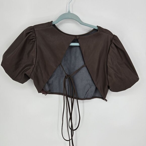 Kirious womens size large brown faux leather open back criss cross crop top - Picture 2 of 9
